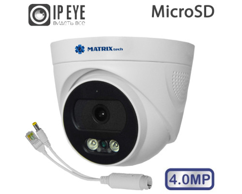 Купольная IP-камера MATRIXtech MT-DP4.0IP20G-M SD PoE сплиттер (2.8) + микрофон